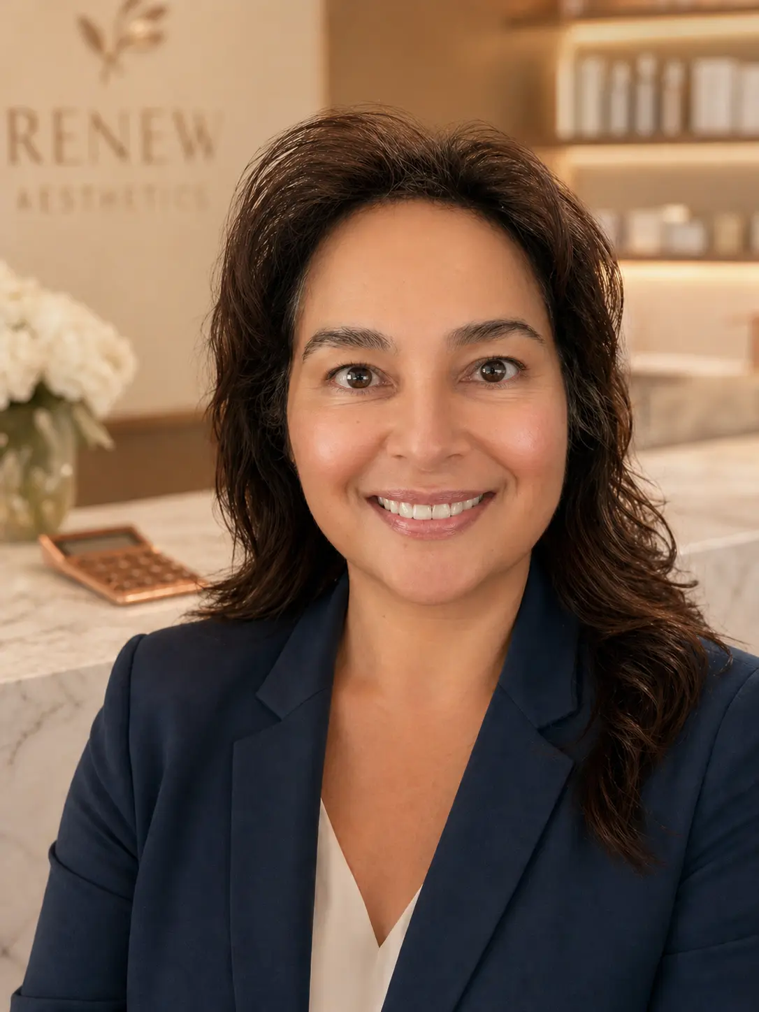 Julie Nacua, Certified Public Bookkeeper (CPB) and owner of Profit & Precision, smiling in a navy blazer